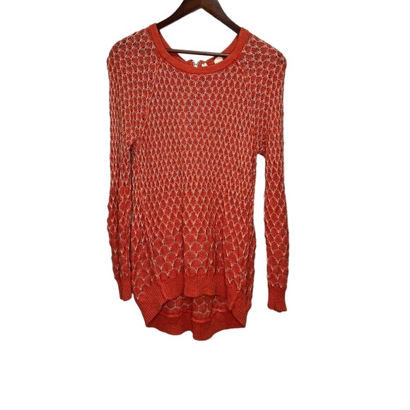 Anthropologie Moth Orange 100% Honeycomb Crew Neck Sweater Size Medium - Picture 1 of 11